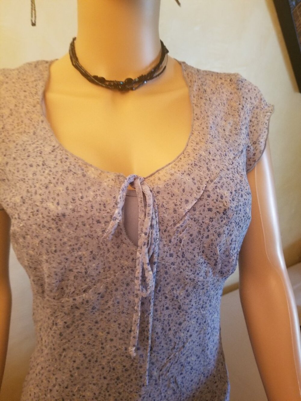 VINTAGE BREAKIN LOOSE BLUE FLUTTERY BOHO FLORAL CAP SLEEVED SLIP DRESS SZ 5/6